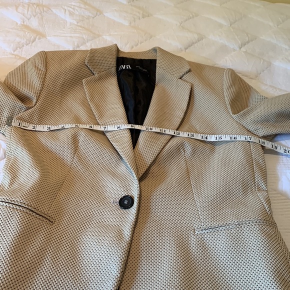 ZARA Tailored Blazer Tan With Black Polka Dots Academia Old Money Neutral Sz 6 - Picture 11 of 12